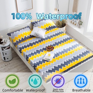 1pc 100% waterproof bedsheet Gray yellow chevron patterns Mura naman waterproof mattress protector