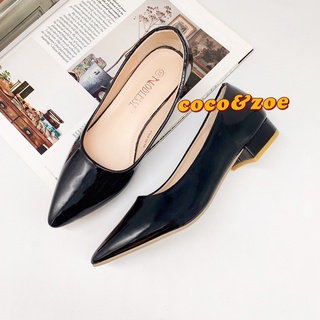 ▣Korean Women's Pointed Toe Black Office Work Block Heels Shoes