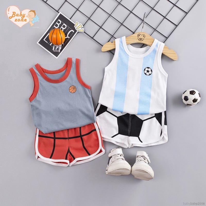 Baby Boys Sleeveless Number Pattern Vest Tops+Ball Pattern Shorts Sports Costume Set