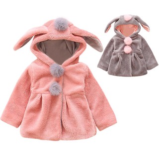 Cute Rabbit Ear Hooded Kids Children Baby Girls Coat Outerwear Tops (1)