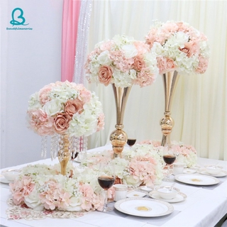 Gold/ Silver Flowers Vases Candle Holders Road Lead Table Centerpiece Metal Stand Candlestick For Wedding Party Decor BM