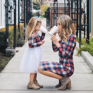 Mother Daughter Plaid Patchwork Dress Family Wear