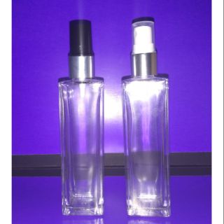 50ml long glass bottle with shiny silver sprayer