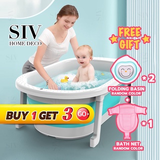 SIV Foldable Baby Bath Tub With Net Folding Collapsible Baby Tub for Newborn Infant Toddler