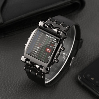 [big sale] New Unisex Square Style Cool Colorful LED Digital Watch Binary Wrist Black