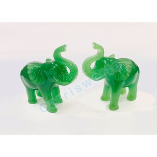 CARRISWERTE Lucky Feng Shui Green Elephant Statue Wealth Figurine Gift Home Decoration By Pair