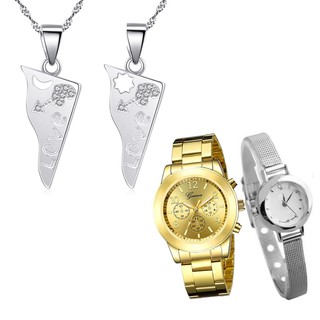 Silver Kingdom 92.5 Italy Silver Valentines Couple Korean Necklace & Couple Watch Set N366+W002+W019