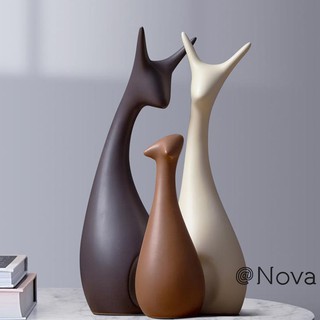 Nordic Ceramics Handicraft Articles Deer Cat Animal Family Figurines Concise Fashion Modern Originality Home Decoration