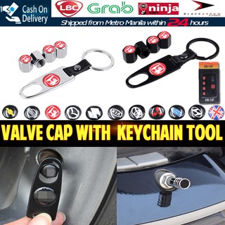 4PCS Metal Wheel Tire Valve Cap Key Chain Keychain Tool (1)