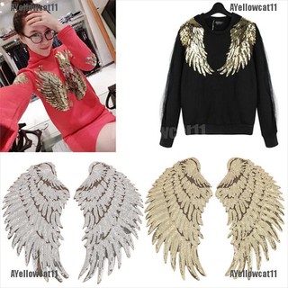 AYC 1 pair Clothes Wings Sequins Motif Applique Embroidered Iron On Patches Sticker