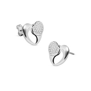 F&C JEWELRY ARGENTO COLLECTION SILVER CUBIC ZIRCONIA DOUBLE HEART EARRINGS (AGE-CZ-024-PLXSM-370521)