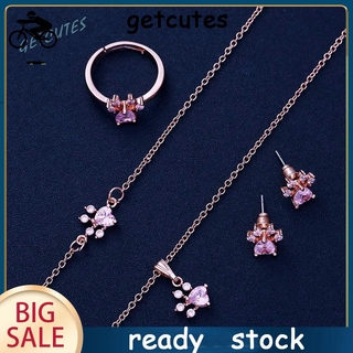COD/hot/4pcs Pet Animal Footprints Paw Chain Necklace Bracelet Ring Drop Earing Jewelry Set getcutes