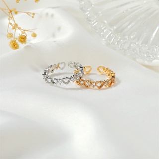 Korean hollow heart ring with diamond ring love opening ring women accessories
