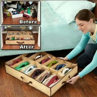 Underbed 12 Compartment Shoe Organizer Storage Bag - Holds 12 Pairs of Shoes