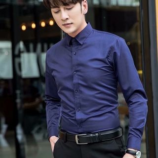 ┅☎Men s long-sleeved color shirt Korean Slim Professional Light Business Casual Formal Shirt Work In