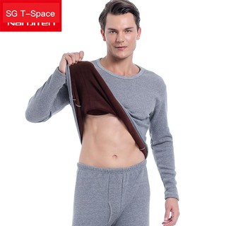 ☼NANJIREN Men Brand Thermal Underwear Sets Men Gray Warm Casual Underwear Hight Stretch Long Johns S