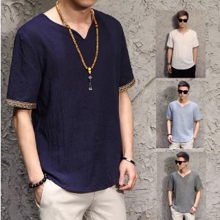 Men's T-shirt Top Patchwork Casual Loose T-shirt Short Sleeve Chinese Style Retro