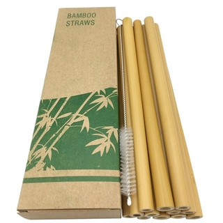 10/12Pcs Set Natural Bamboo Straw Reusable Drinking Straws with Case + Clean Brush Eco-friendly Bamboo Straws Bar Tools