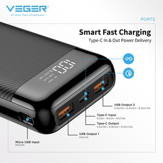 VEGER MaxPD 20000mAh 18W Type C Powerbank Qualcomm Quick Charge QC3.0 PD Power Delivery VP2019PD (4)
