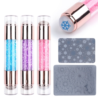 HAMA NAIL Double Sided Nail Stamper Stamping Plate Set Jelly Silicone Stamper Crystal Handle Nail Art Stamp Image Stencil Tools
