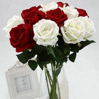 10PCS Romantic Rose Artificial Flower DIY Red White Silk Fake Flower for Party