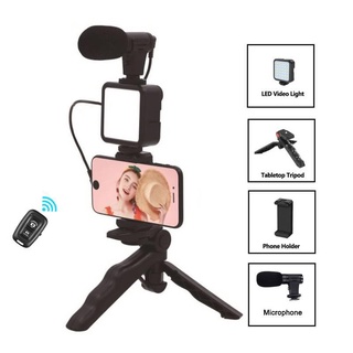Vlog Kit Phone Camera Video Recording Equipment with Microphone + LED Light + Tripod+ Mobile Phone Clip Vlogging Kit Set for Iphone Xiaomi Vlogging Tiktok Video Kit
