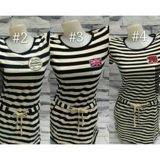 【Lucky girls】Cotton T-Shirt Tie stripe dress