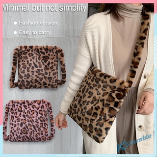 [kcareble]Fashion Leopard Crossbody Handbag Women Plush Casual Shoulder Messenger Bag