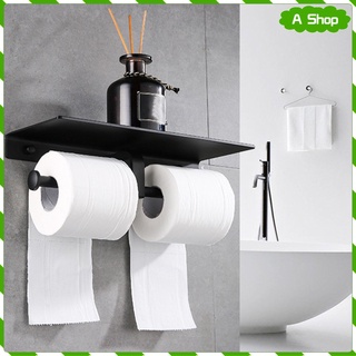 Self Adhesive Toilet Paper Holder with Phone Shelf, Wall Mounted Toilet Paper Roll Holder, Rustproof Bathroom Washroom Tissue Roll Holder with Shelf