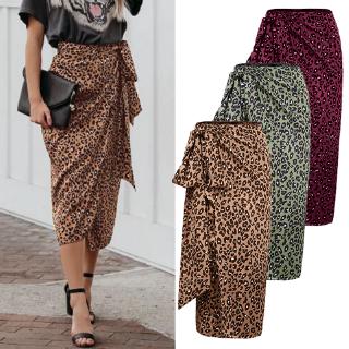 ZANZEA Women Leopard Printed High Waist Bowknot Maxi Skirts