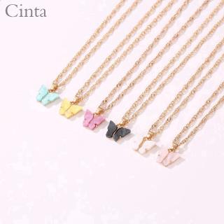 (Cinta)Korean Sweet Butterfly Pendant Necklace Acrylic Color necklace for women (3)