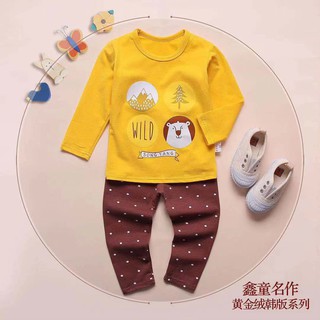 Baby Kids Super Cotton Long Sleeve Korean Pajama Terno For Unisex Sleepwear Set