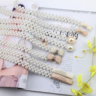 Beefashion Women Pearl Waist Belt Elegant Elastic Buckle Pearl Chain Dress Crystal Belt