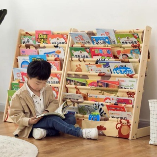 【In Stock】Children's Bookshelf Cartoon Solid Wood Bookcase Multi-layer Simple Shelf Small Bookshelf