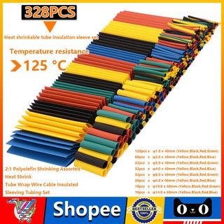 328pcs Polyolefin Heat Shrink Tube Wrap Wire Cable Insulated Sleeving Tubing Set