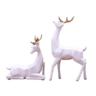 ♤✑▼Reindeer Ornament Figurines Statues 2Pcs Couplle Deer Statue, Nordic Style Resin Lover Deer Figu