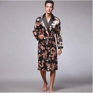 Summer Faux Silk Satin Bath Robe Nightgown Bathrobe Home Men Sleepwear pajama (1)