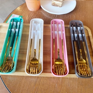 【In Stock】Starbucks Stainless Steel Fork Spoon Chopsticks Mixing Spoon Portable Cutlery Set
