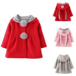 Winter Baby Girls Hooded Coat Kids Warm Jacket Rabbit Ear Outerwear