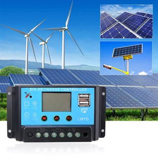 12V/24V Auto Work Solar Charge Controller 10A 20A 30A PWM Dual USB Output Solar Cell Panel Charger Regulator with LCD Display