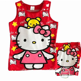 Hello Kitty Girls Vest Shorts Set Cartoon Anime Clothes Pant