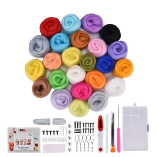 【Ready Stock】24 Color DIY Wool Felt Kit Needles Tool Set Handmade Needle Felting Mat Starter Fabric (3)