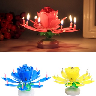 8/14pcs Candle Lotus Flower Rotating Happy Birthday Musical Candle Party DIY Cake Decoration Candles