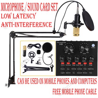 COD BM-800 Set V8 Audio card Condenser Computer/Audio/KTV Microphone V8 Sound Card for Mobile Phone Computer Soun (1)