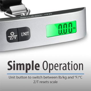 Digital luggage scale Small electronic LCD mobile scale with strap for suitcases up to 50KG / baggage auto close / tare function Travel portable weighing tool including temperature sensor (7)