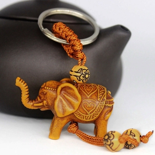 Handmade Resin 3D Cartoon Lucky Elephant Carving Pendant Key Chain/Brown Cute Religion Chain Key Ring Jewelry