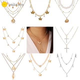 Retro Gold Necklace Women Butterfly Pearl Pendant Necklaces Chain Choker Fashion Girls Jewelry Party Accessories