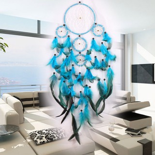 Handmade Blue White Fluff Dream Catcher Net Wall Hanging