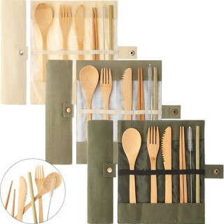 COD Portable Bamboo Cultery Travel Eco-Friendly Fork and Spoon Straw Set