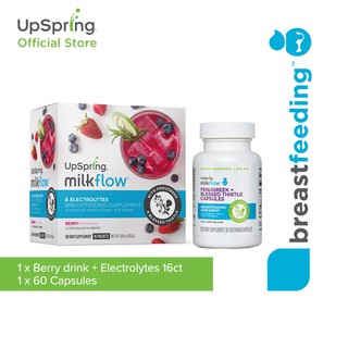 Upspring Milk Booster Fenugreek and Blessed Thistle Lactation Supplement for Breastfeeding (16 Sachets x Berry+ Electrolytes + 60 Capsules)